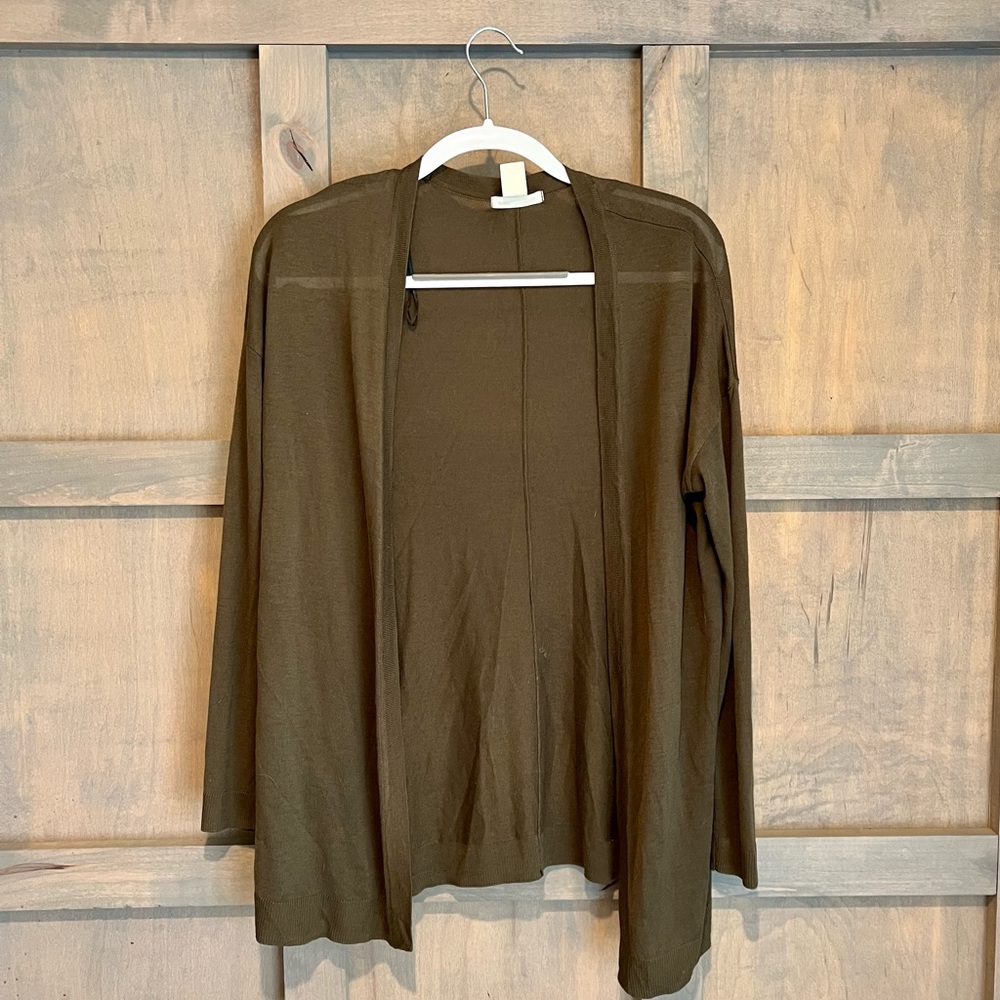 H&M Olive green open cardigan, size medium